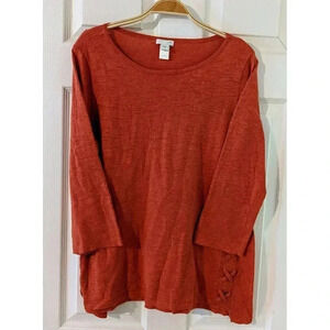 J Jill 100% Cotton Boho Lagenlook Tunic Blouse Top Criss Cross Side Coral‎ Sz. M